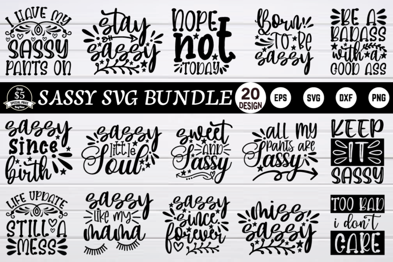 Sassy svg bundle t shirt template vector