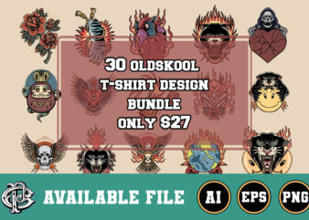 30 oldskool t-shirt design bundle
