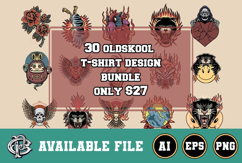 30 oldskool t-shirt design bundle - Buy t-shirt designs