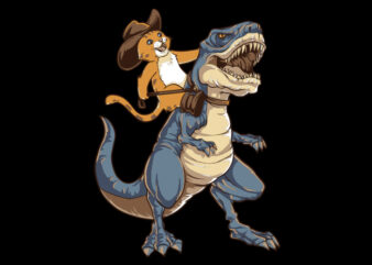 Cat Cowboy Riding Dinosaur