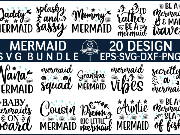 Mermaid svg bundle t shirt designs for sale