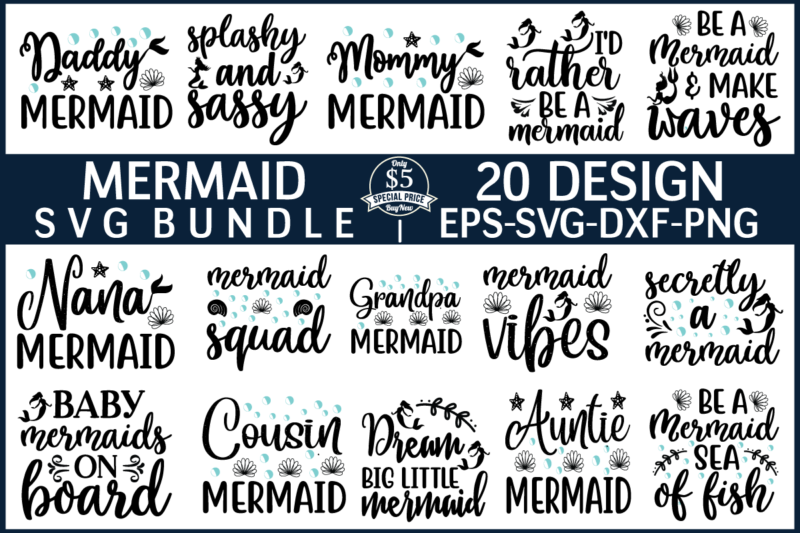 Mermaid svg bundle t shirt designs for sale