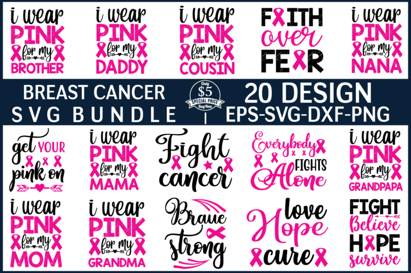 Breast Cancer SVG Bundle For sale!