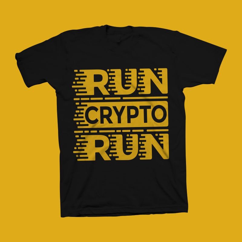 Run Crypto Run t shirt design, Bitcoin svg, Crypto svg, Bitcoin shirt design, Cryptocurrency t shirt design for commercial use
