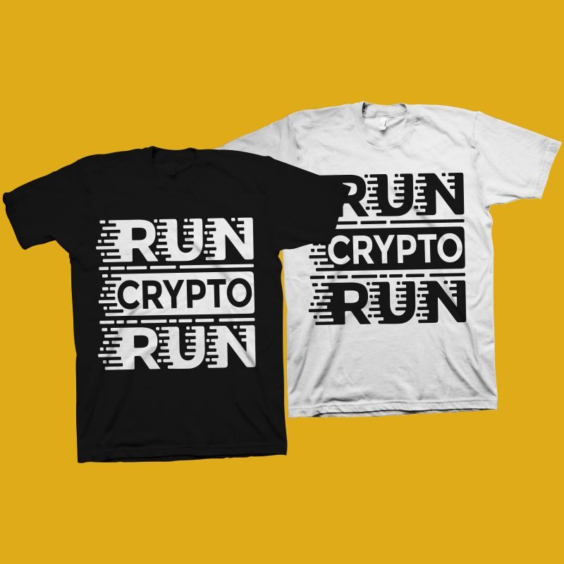 Run Crypto Run t shirt design, Bitcoin svg, Crypto svg, Bitcoin shirt design, Cryptocurrency t shirt design for commercial use