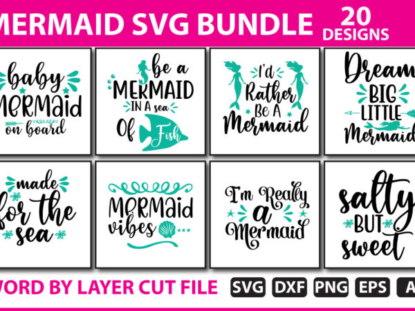 Mermaid svg bundle t shirt designs for sale