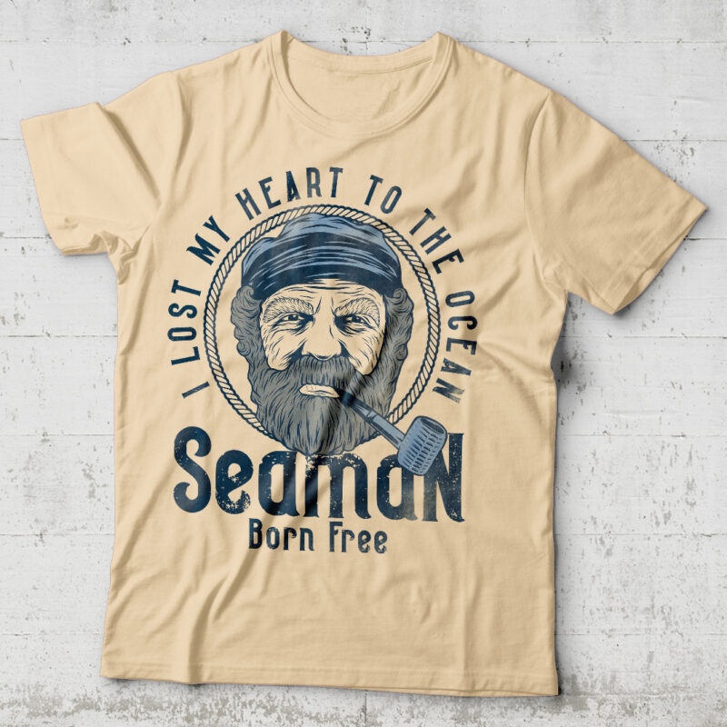 Seaman Born Free. Editable t-shirt design.