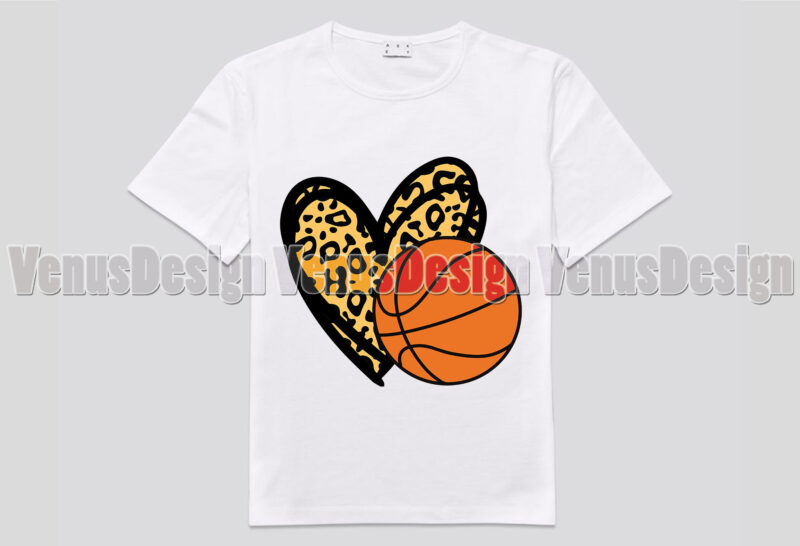 Basketball Love Heart Leopard Print Editable Tshirt Design