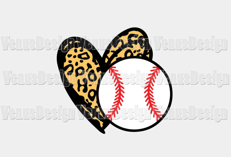 Baseball Love Heart Leopard Print Editable Tshirt Design