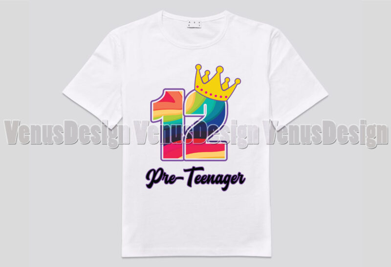 Rainbow 12th Birthday Girl Pre Teenager Editable Tshirt Design