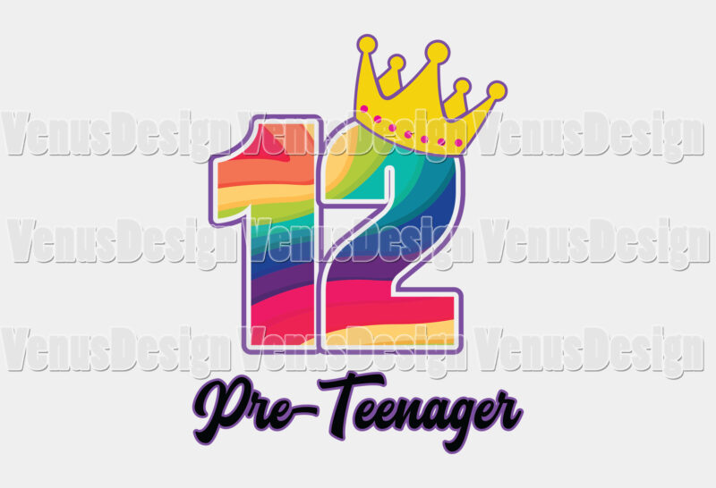 Rainbow 12th Birthday Girl Pre Teenager Editable Tshirt Design