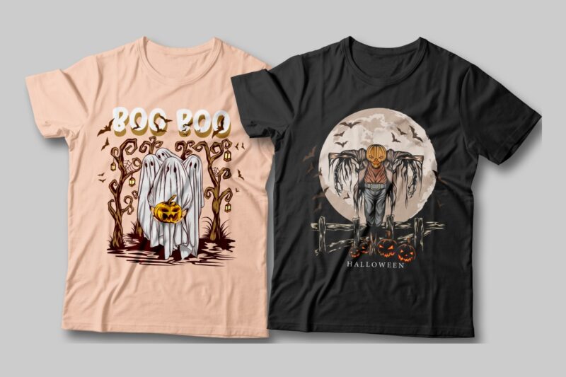 t-shirt vector Halloween spooky Illustration t-shirt designs bundle. Halloween theme, Monster pumpkin, Scary, horror, Halloween artwork vector, Halloween witch