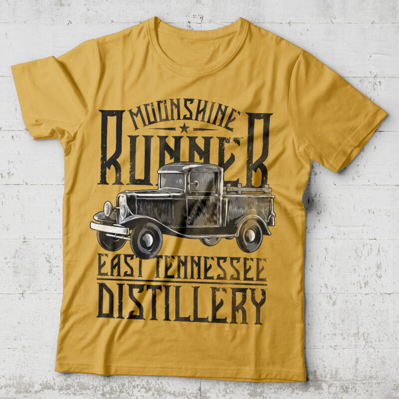 Moonshine Runner. Editable t-shirt design.