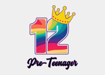 Rainbow 12th Birthday Girl Pre Teenager Editable Tshirt Design