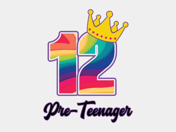 Rainbow 12th birthday girl pre teenager editable tshirt design
