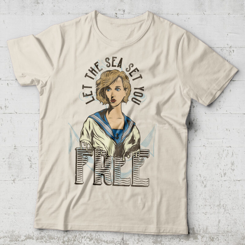 Let The Sea Set You Free. Editable t-shirt design.