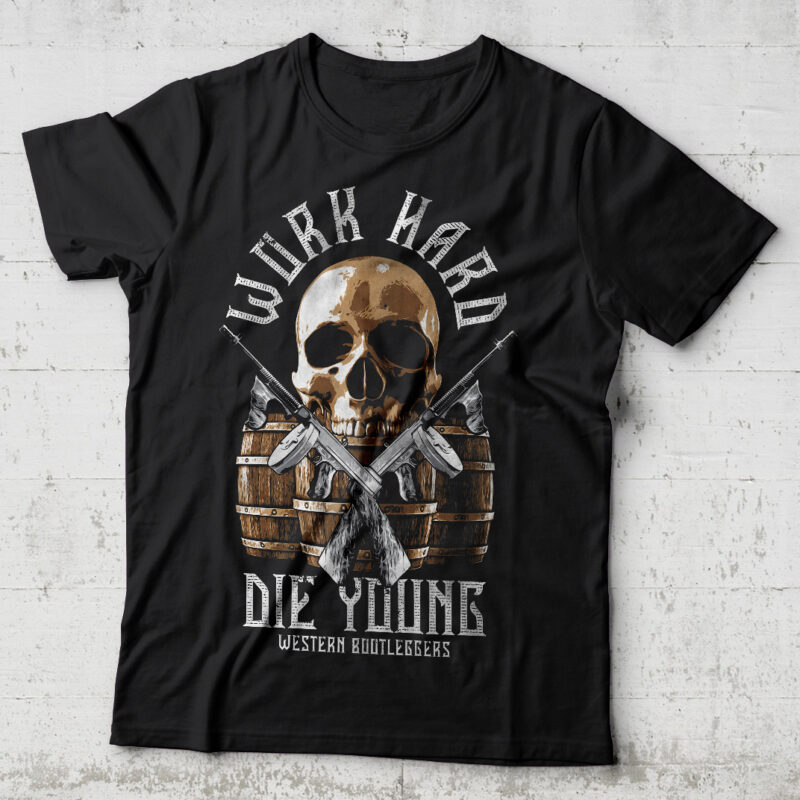 Work Hard Die Young. Editable t-shirt design.