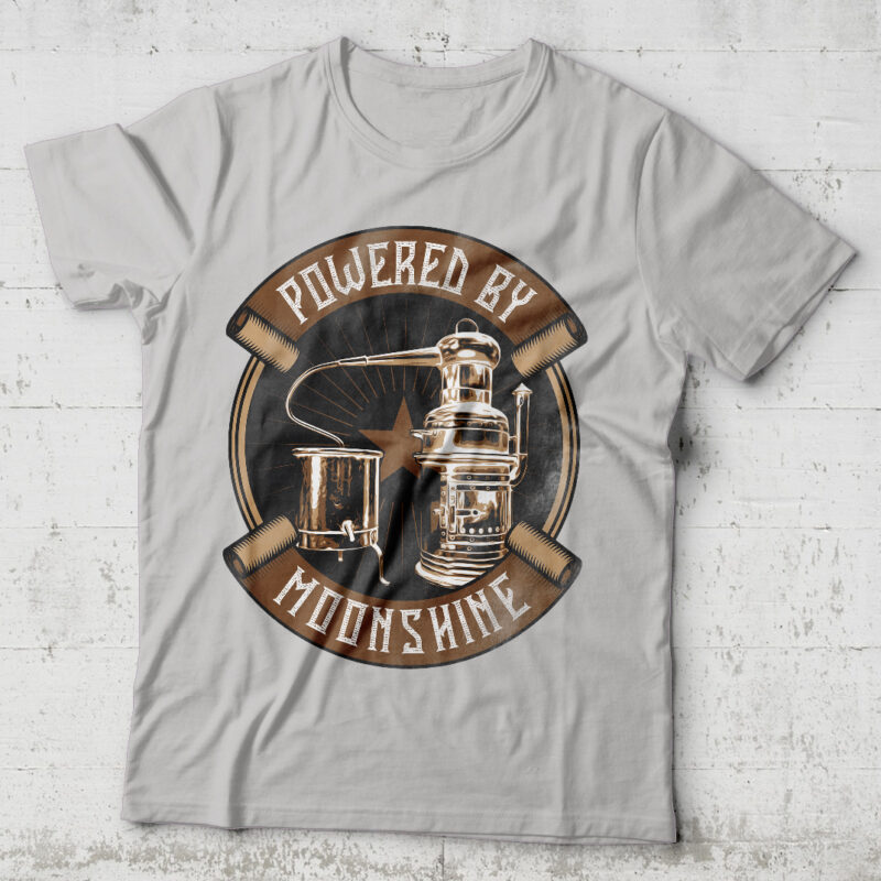 Powered By Moonshine. Editable t-shirt design.