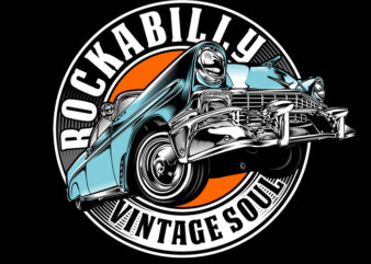Rockabilly with vintage car illustration graphic