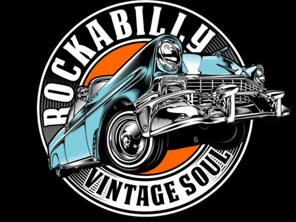 Rockabilly with vintage car illustration graphic