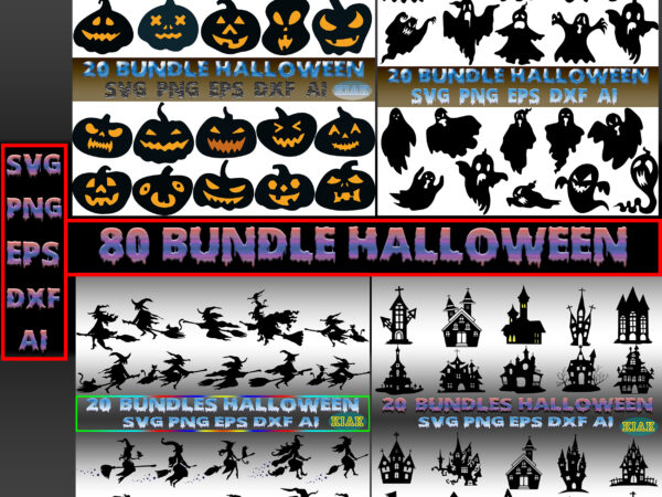 80 bundles t shirt designs halloween, halloween icon element vector icon pack for t-shirt design, creepy, scary houses bundle, witch svg bundle, pumpkin svg bundle, ghost svg bundle, bundle scary