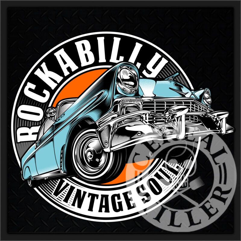 Rockabilly with vintage car illustration graphic