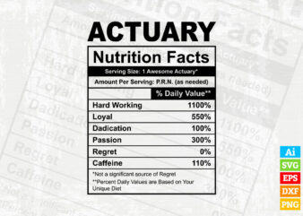 Actuary funny nutrition facts editable vector t-shirt design in ai svg png printable files, actuarial png Insurance Adviser svg Statistician nutritional svg files for cricut