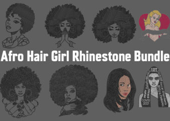 Afro Hair Girl Rhinestone Bundle for commercial use t shirt vector