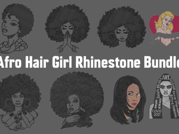 Afro hair girl rhinestone bundle for commercial use t shirt vector