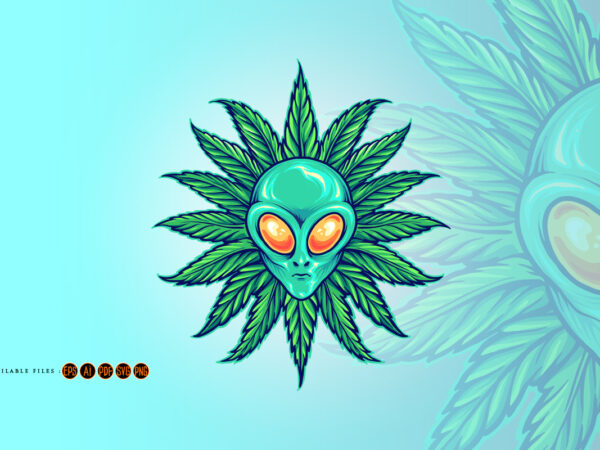 Alien tropical weed marijuana leaf t shirt vector