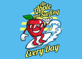 Apple and Surfing cartoon t shirt vector