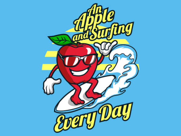 Apple and surfing cartoon t shirt vector