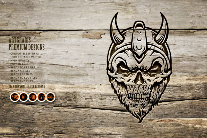 Viking Head Skull Horned Warrior Silhouette