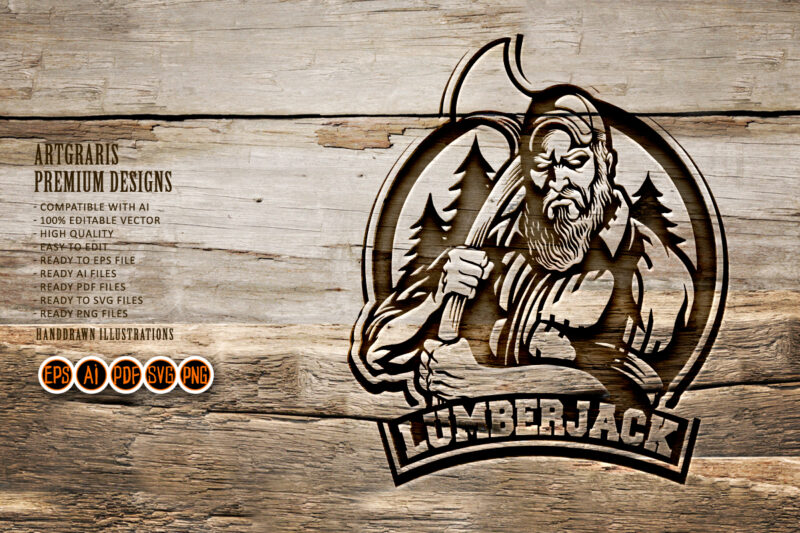 Lumberjack Badge Axe Logo Forest Silhouette