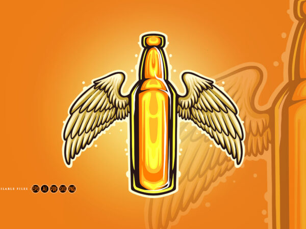 Bottle beer wings mascot illustrations t shirt template