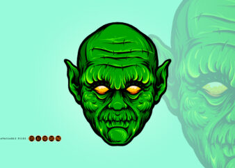 Green Head Monster Isolated Halloween