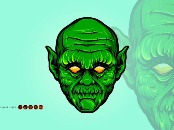 Green head monster isolated halloween t shirt design template