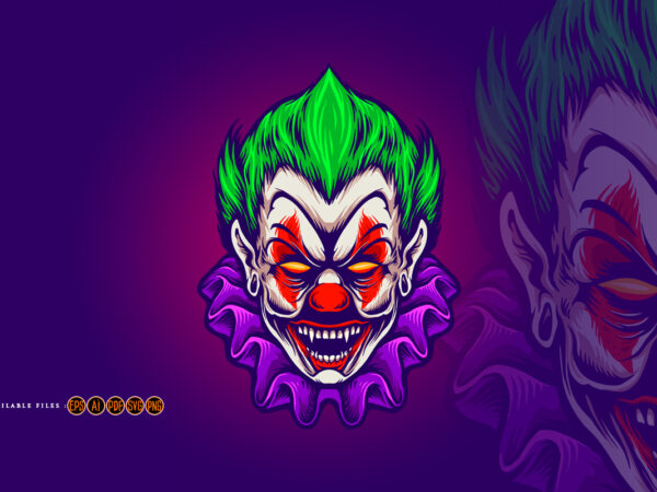 Clown head joker vampire horror illustrations t shirt vector file