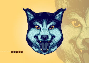 Wolf Head Smiley Mascot illustrations t shirt design for sale