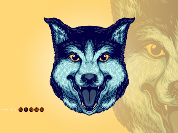 Wolf head smiley mascot illustrations t shirt design for sale