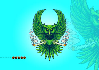 Weed Owl Smoking Cannabis Illustrations