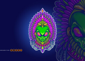 Alien Aztec Indian Space Illustrations