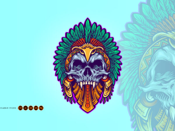 Aztec indian death skull tattoo t shirt vector