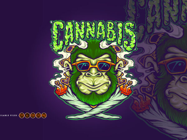 Weed joint cool monkey cannabis t shirt design for sale