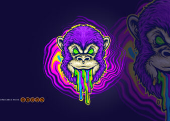 Monkey Trippy Psychedelic Mascot t shirt designs for sale