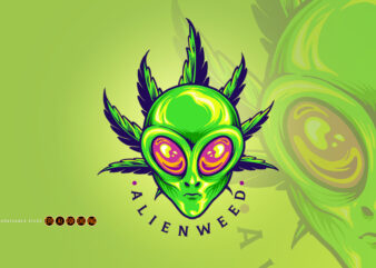 Alien Weed Cannabis Leaf Cartoon t shirt vector