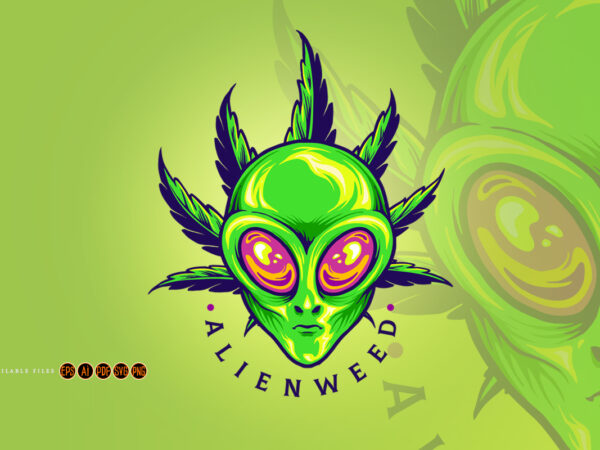 Alien weed cannabis leaf cartoon t shirt vector