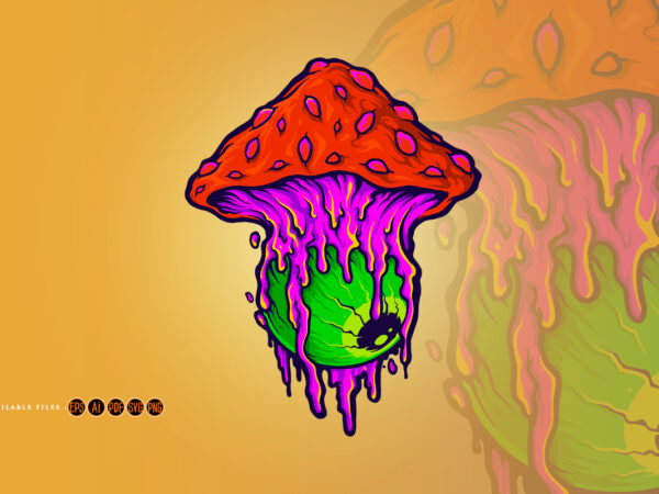 Red fungus eye melt mushrooms mascot t shirt design online