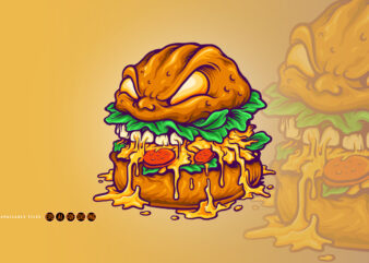 Monster Burger Fast Food Illustrations t shirt designs for sale