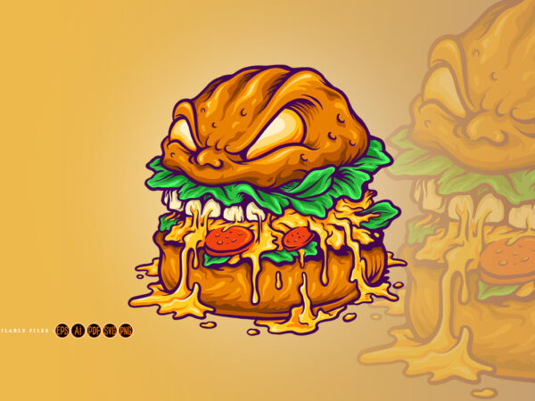 Monster burger fast food illustrations t shirt designs for sale Monster burger fast food illustrations t shirt designs for sale